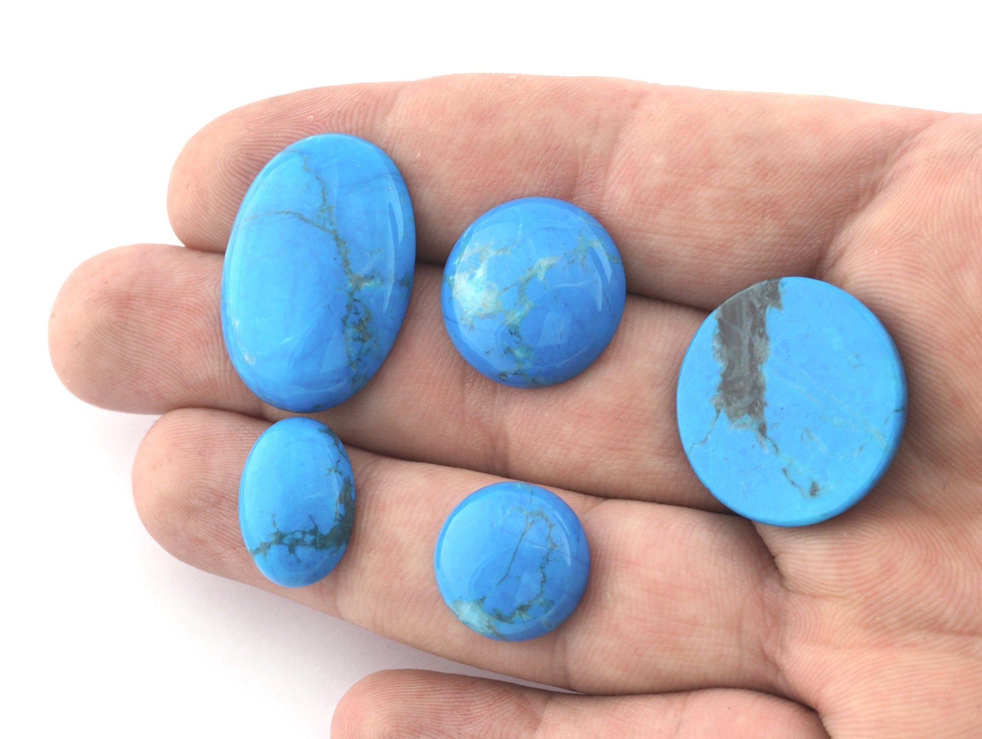 Howlite Turquoise Round - Oval Gemstone Flat Back Cabochons 4 6 8 10 12 14 16 18 20 25 - and oval sizes no hole 5109