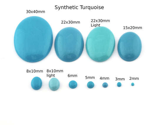 Synthetic Turquoise Round - Oval Gemstone Flat Back Cabochons 2 3 4 5 6 8 10 12 14 16 18 20 25 - and oval sizes no hole 5111