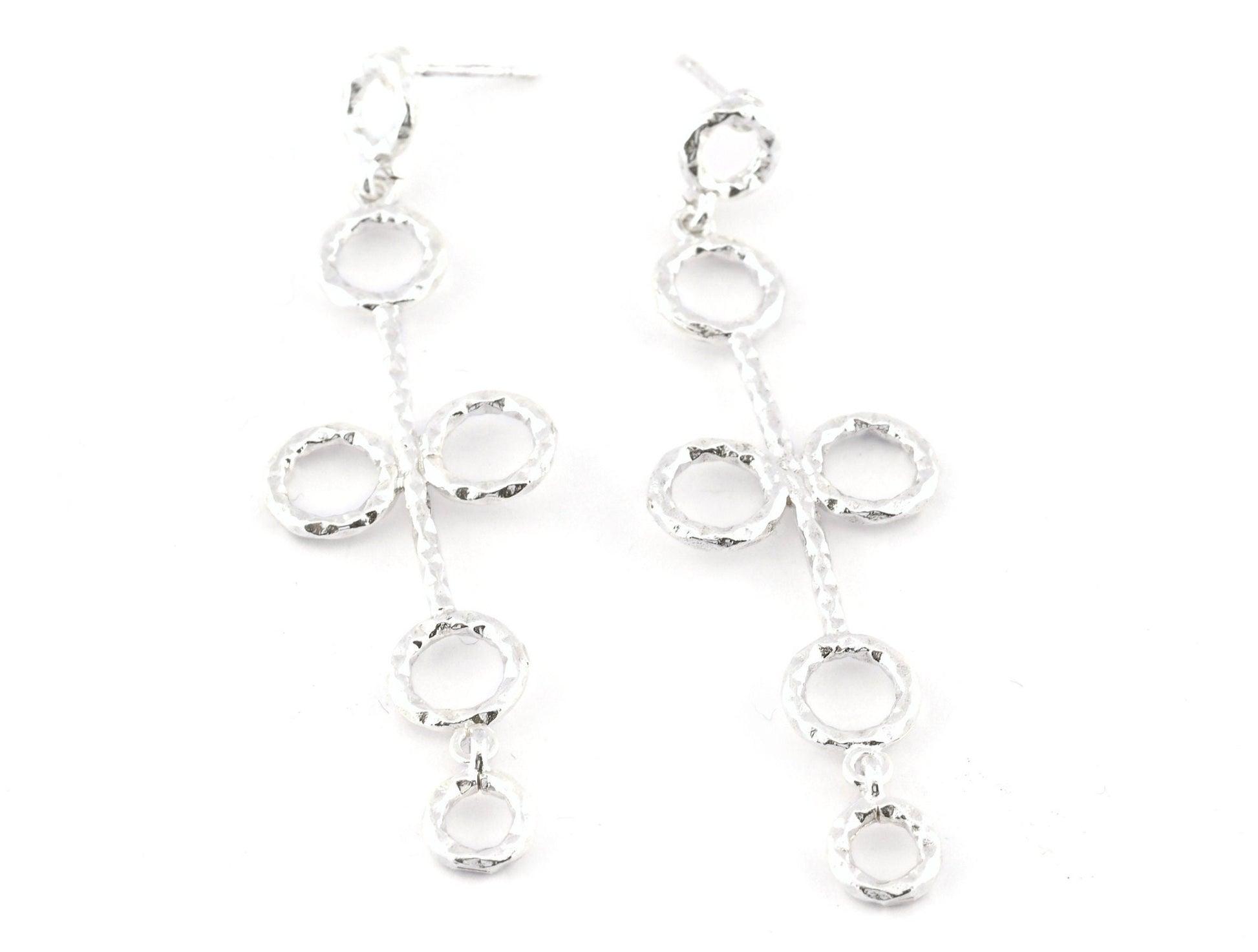 Circles Hammered Hoops Dangle Earring Set Post Base Shiny Silver Plated Brass 63 mm Earring Blanks 5099