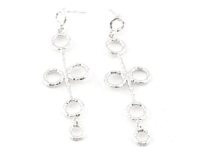 Circles Hammered Hoops Dangle Earring Set Post Base Shiny Silver Plated Brass 63 mm Earring Blanks 5099