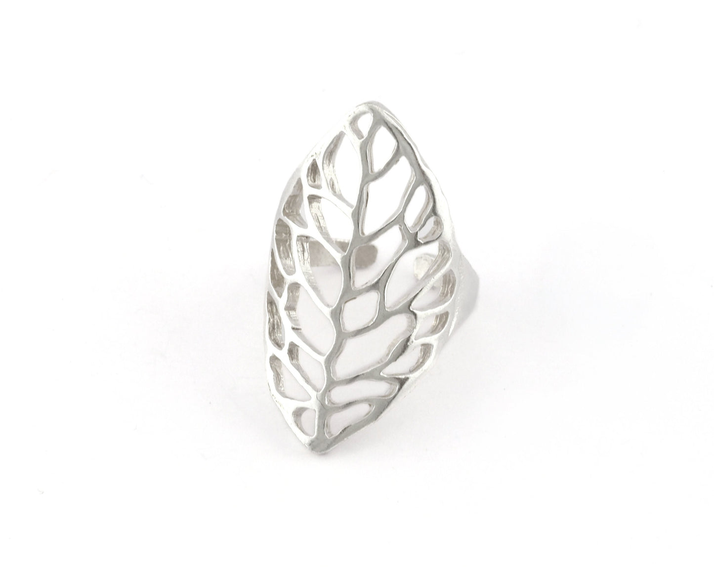 Leaf Shape Adjustable Shiny Silver Plated brass (18mm 8US inner size) OZ591