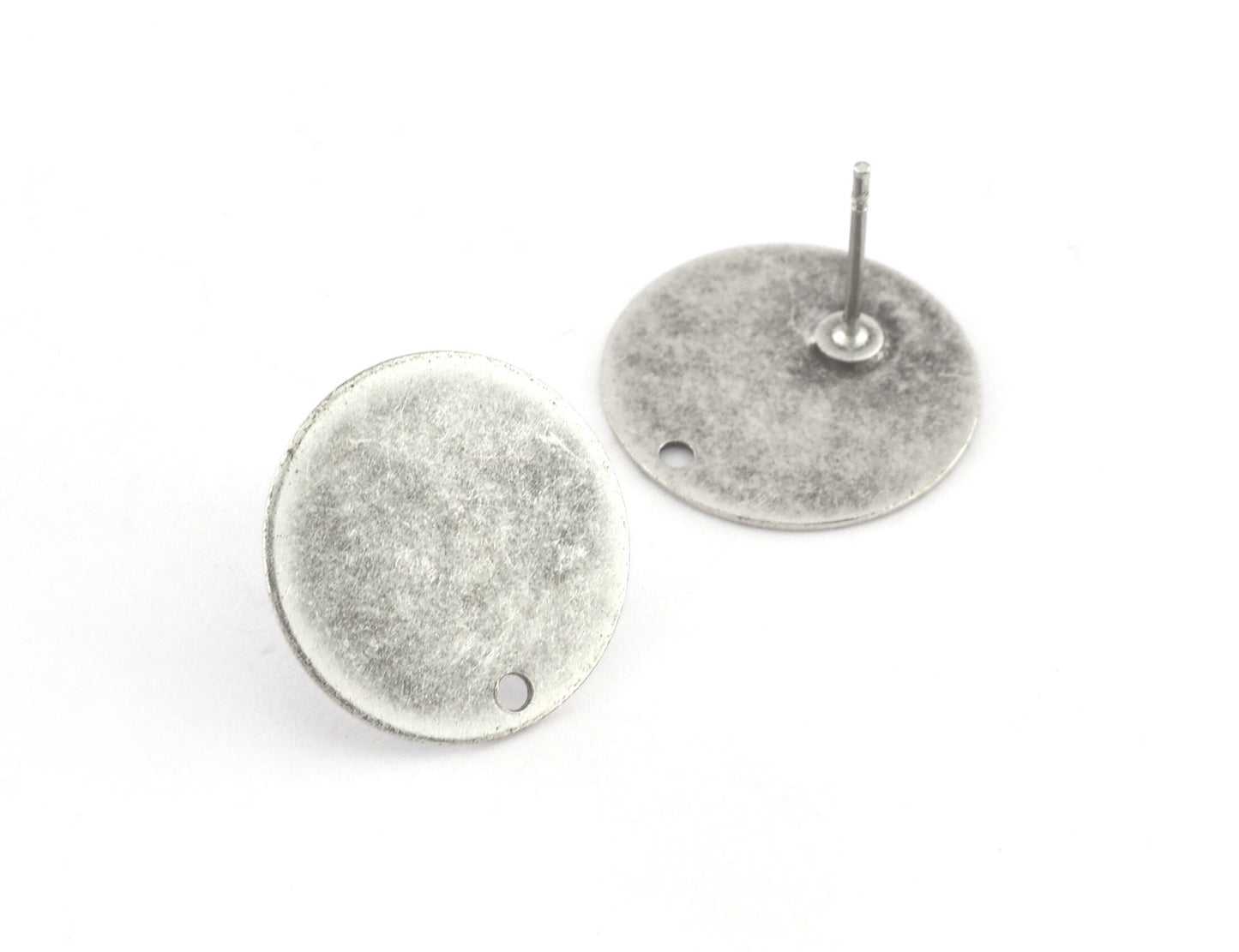 Round Earring Post Antique Silver Plated Brass 16mm Earring Blanks 4212