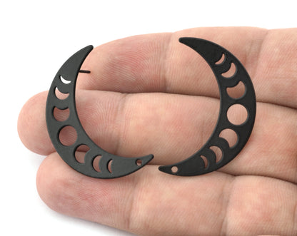 Earring Posts Stud Crescent Moon Statements (35.5mm) Black Painted Brass 4583