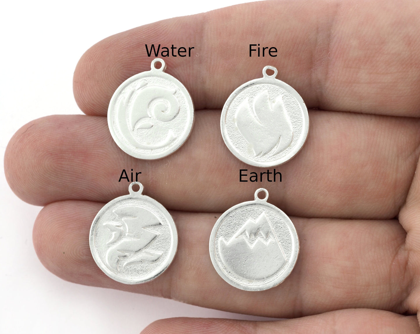 Four Elements Earth, Air, Water, Fire Symbols Charms Pendant Shiny Silver Plated Brass (20x17mm) 5131 - 5132 - 5133 - 5134