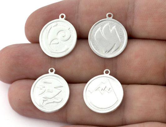 Four Elements Earth, Air, Water, Fire Symbols Charms Pendant Shiny Silver Plated Brass (20x17mm) 5131 - 5132 - 5133 - 5134