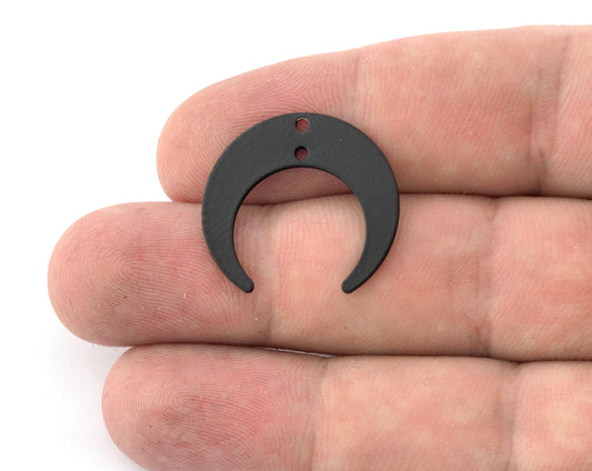 Crescent Moon 25mm 2 hole Black Painted Brass Charms Findings Stampings OZ3458-170