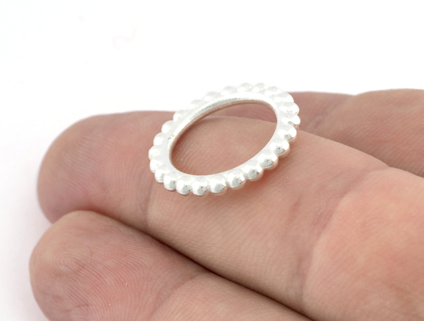 Minimalist Ball Ring, Ribbed, Adjustable, Shiny Silver Plated Brass (14.75mm -3.5US) 5128 newline