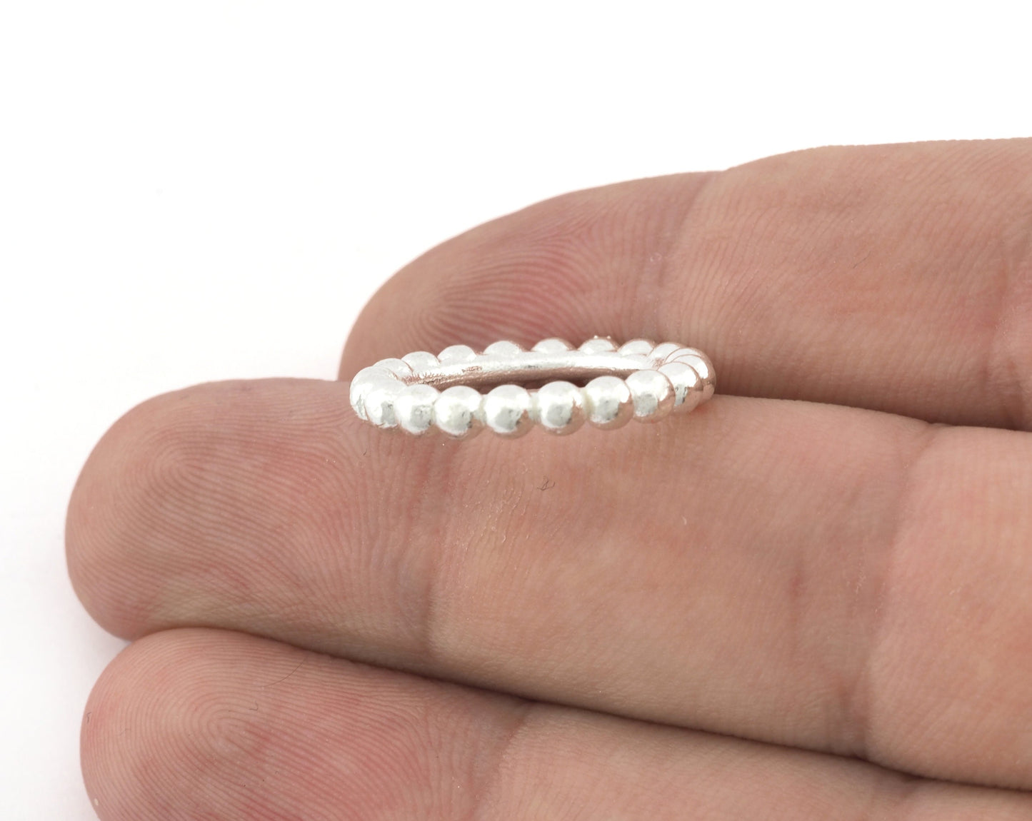 Minimalist Ball Ring, Ribbed, Adjustable, Shiny Silver Plated Brass (15.5mm -4.5US) 5129 newline