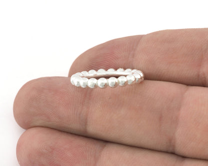 Minimalist Ball Ring, Ribbed, Adjustable, Shiny Silver Plated Brass (15.5mm -4.5US) 5129 newline