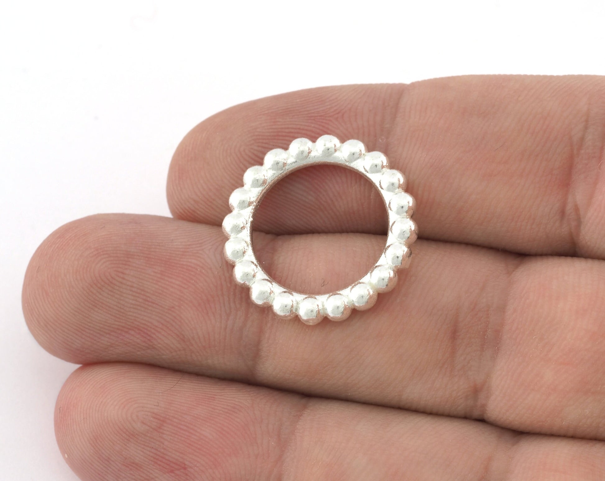 Minimalist Ball Ring, Ribbed, Adjustable, Shiny Silver Plated Brass (15.5mm -4.5US) 5129 newline