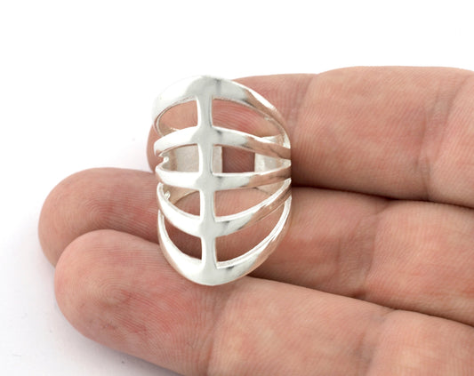 Ring Filigree Adjustable Ring Shiny Silver Plated Brass 1 Pc. (18.5mm 8.5US inner size) OZ2091 33mm