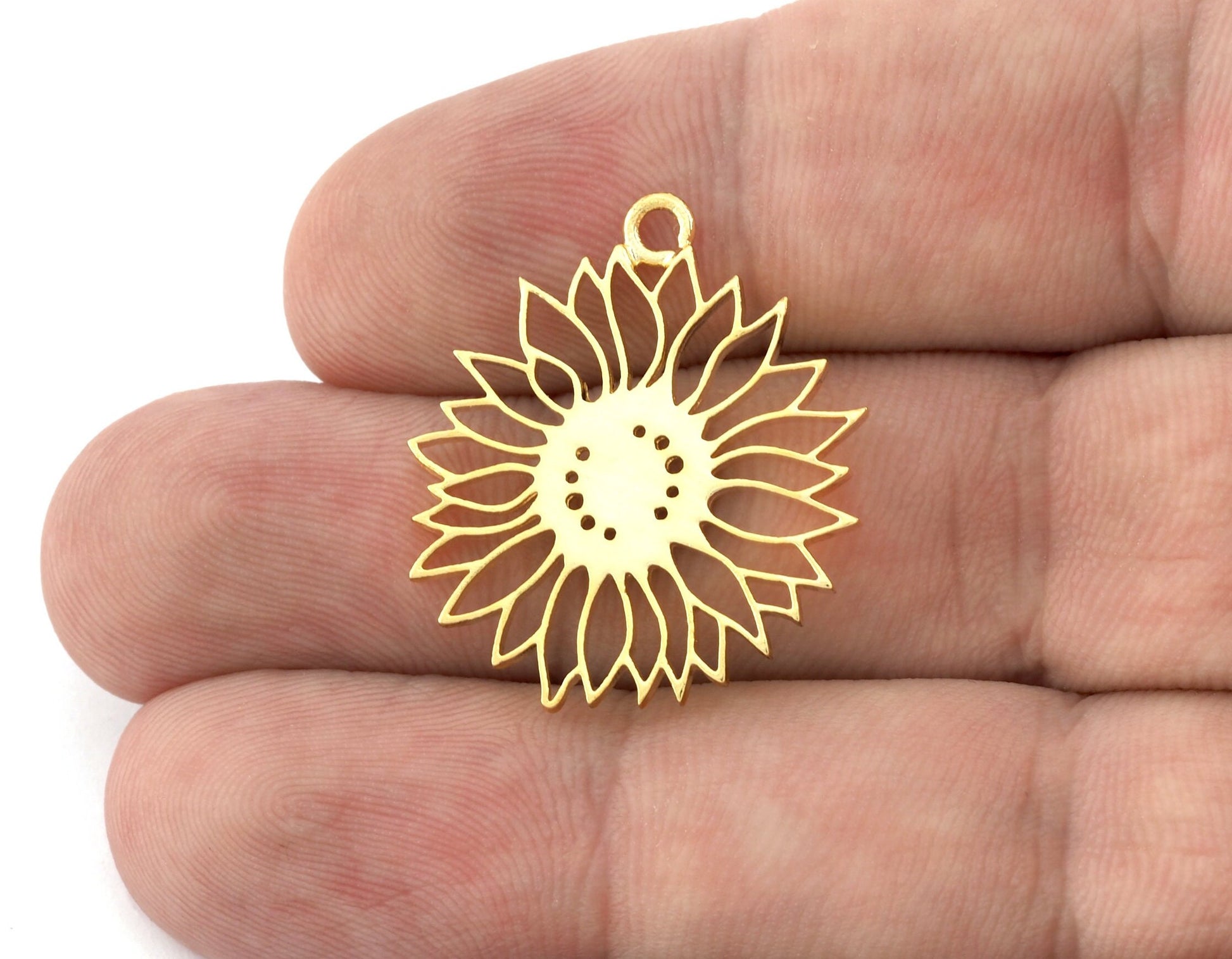 Sun Charms Pendant, Shiny Gold Plated Brass - 28x24mm 5125 newline