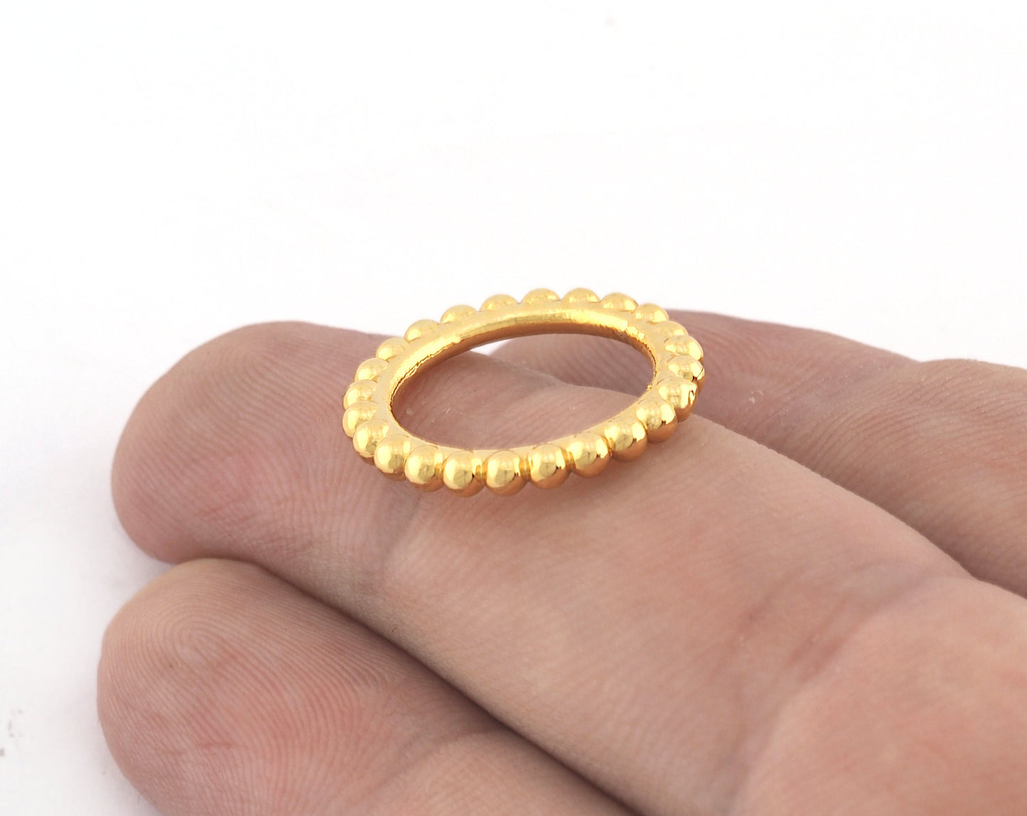 Minimalist Ball Ring, Ribbed, Adjustable, Shiny Gold Plated Brass (14.75mm -3.5US) 5128 newline