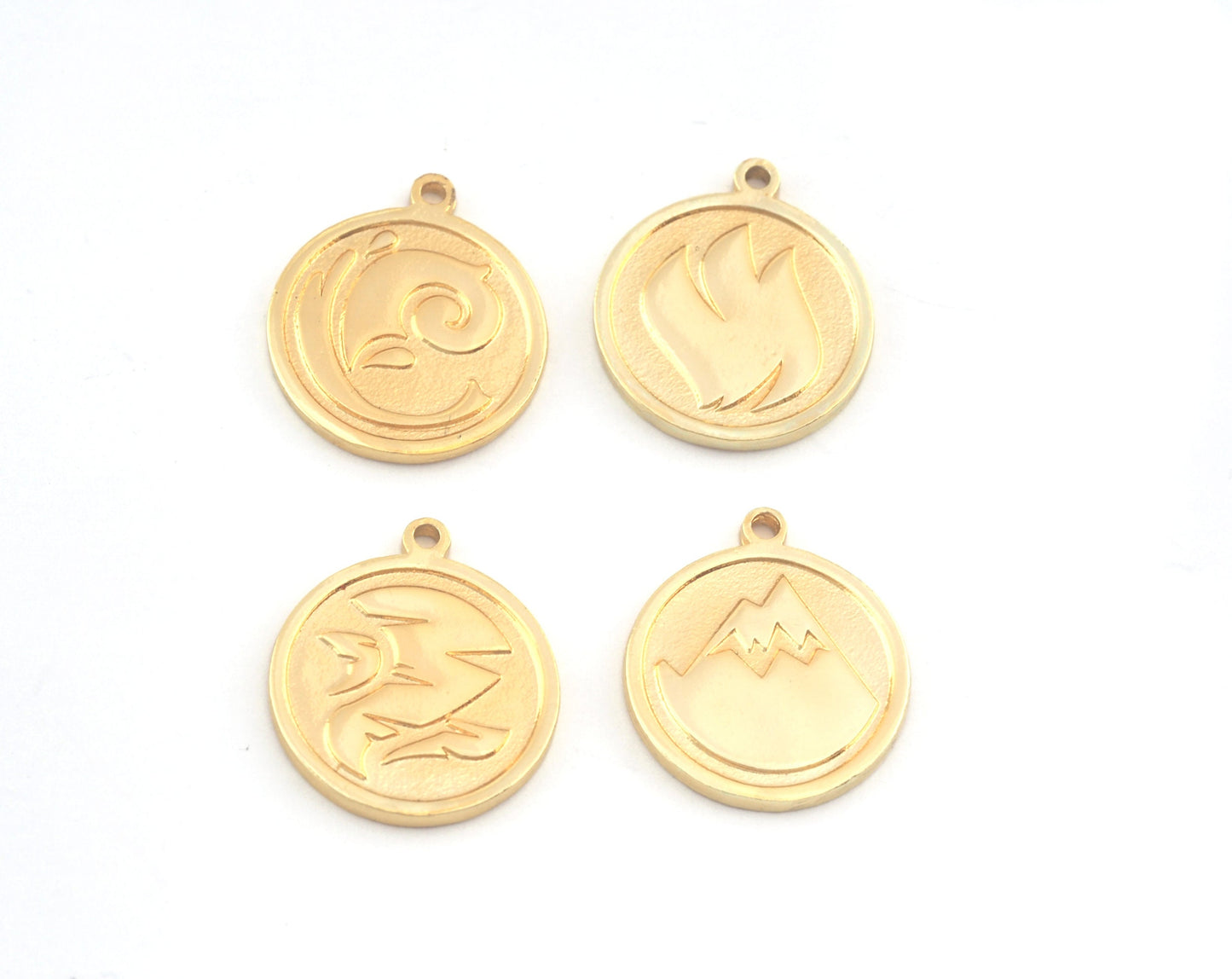 Four Elements Earth, Air, Water, Fire Symbols Charms Pendant Shiny Gold Plated Brass (20x17mm) 5131 - 5132 - 5133 - 5134