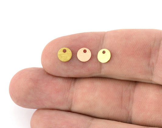 Round Circle Disc Tag Stamping Charms Raw Brass - Brushed Brass - Raw Copper 6mm 1 hole Findings 5104