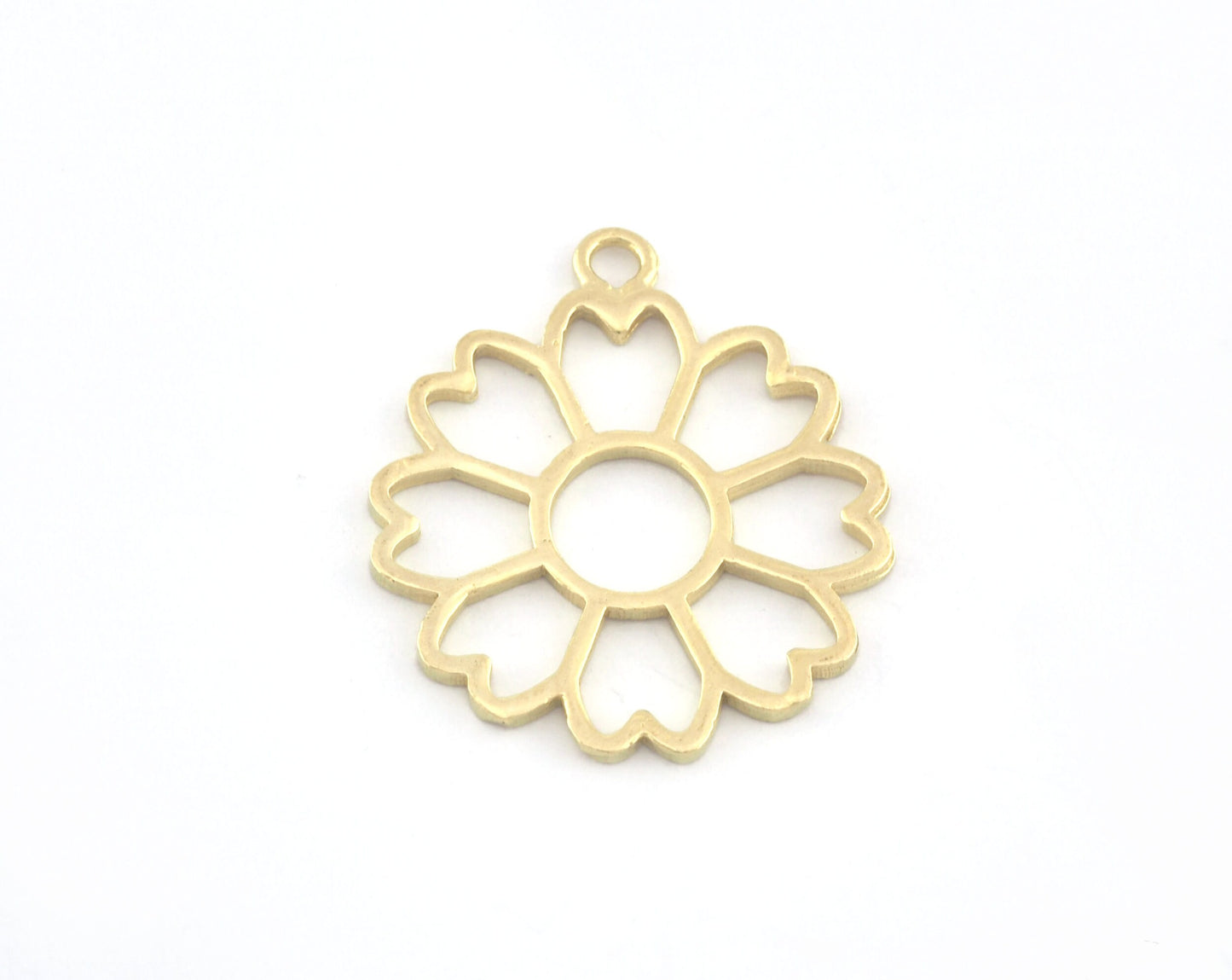 Flower, Heart Charms, Pendant, Raw Brass 28x24mm 5156 newline