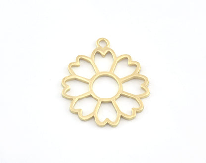 Flower, Heart Charms, Pendant, Raw Brass 28x24mm 5156 newline