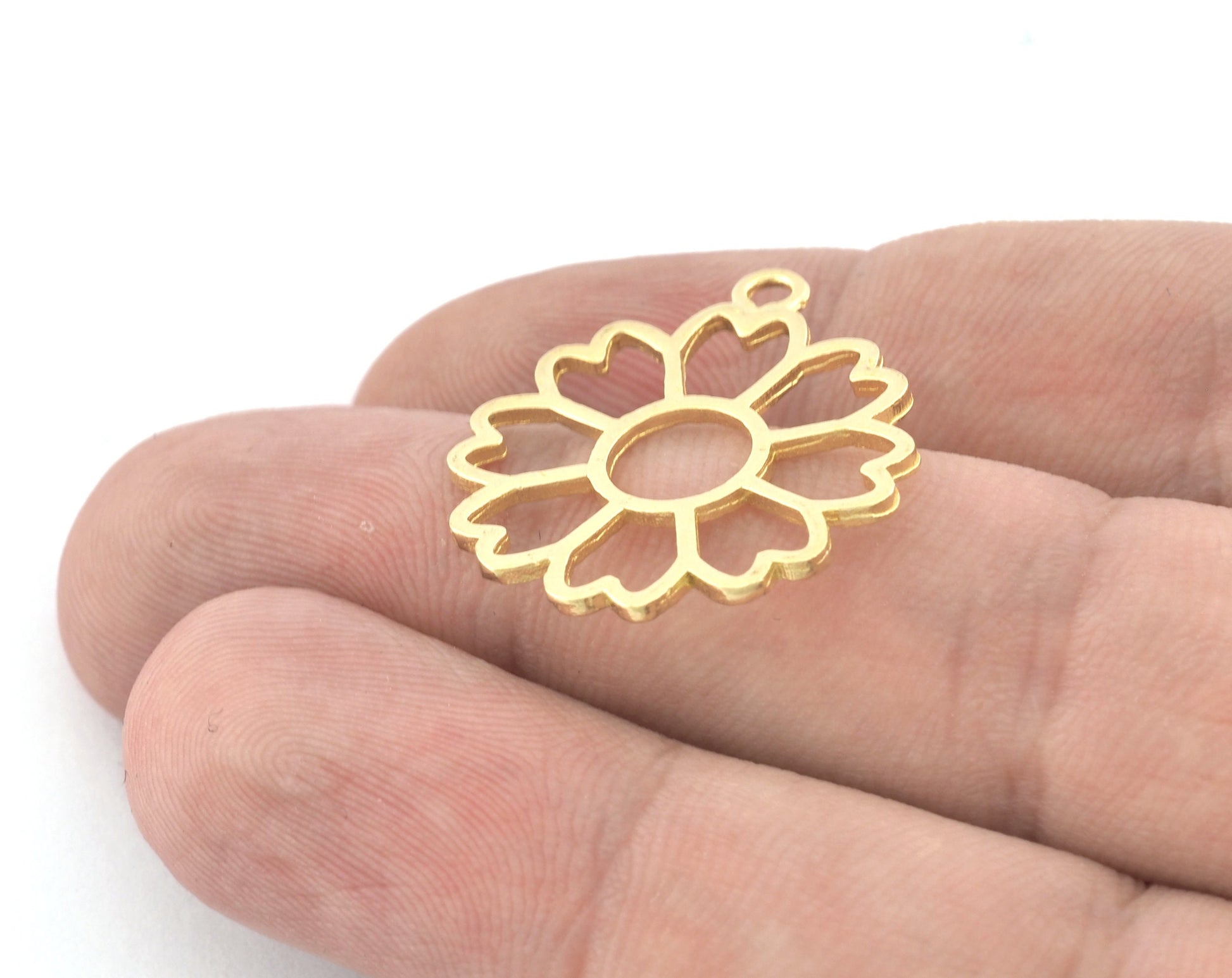 Flower, Heart Charms, Pendant, Raw Brass 28x24mm 5156 newline