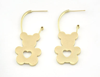Bear Heart Earring Stud Post Raw Brass 47x19 mm Earring Blanks 5167 newline