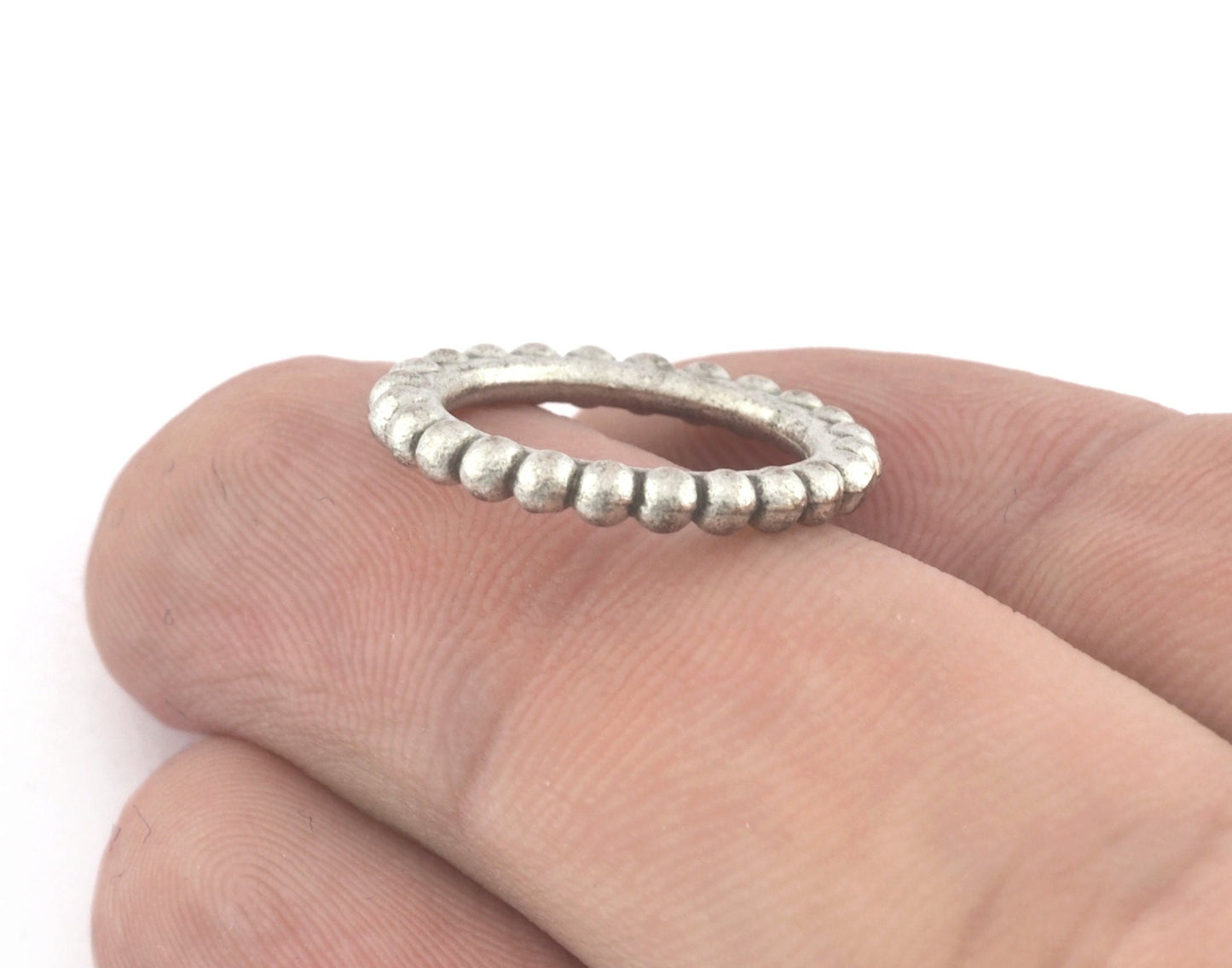 Minimalist Ball Ring, Ribbed, Adjustable, Antique Silver Plated Brass (14.75mm -3.5US) 5128 newline