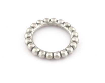 Minimalist Ball Ring, Ribbed, Adjustable, Antique Silver Plated Brass (15.5mm -4.5US) 5129 newline