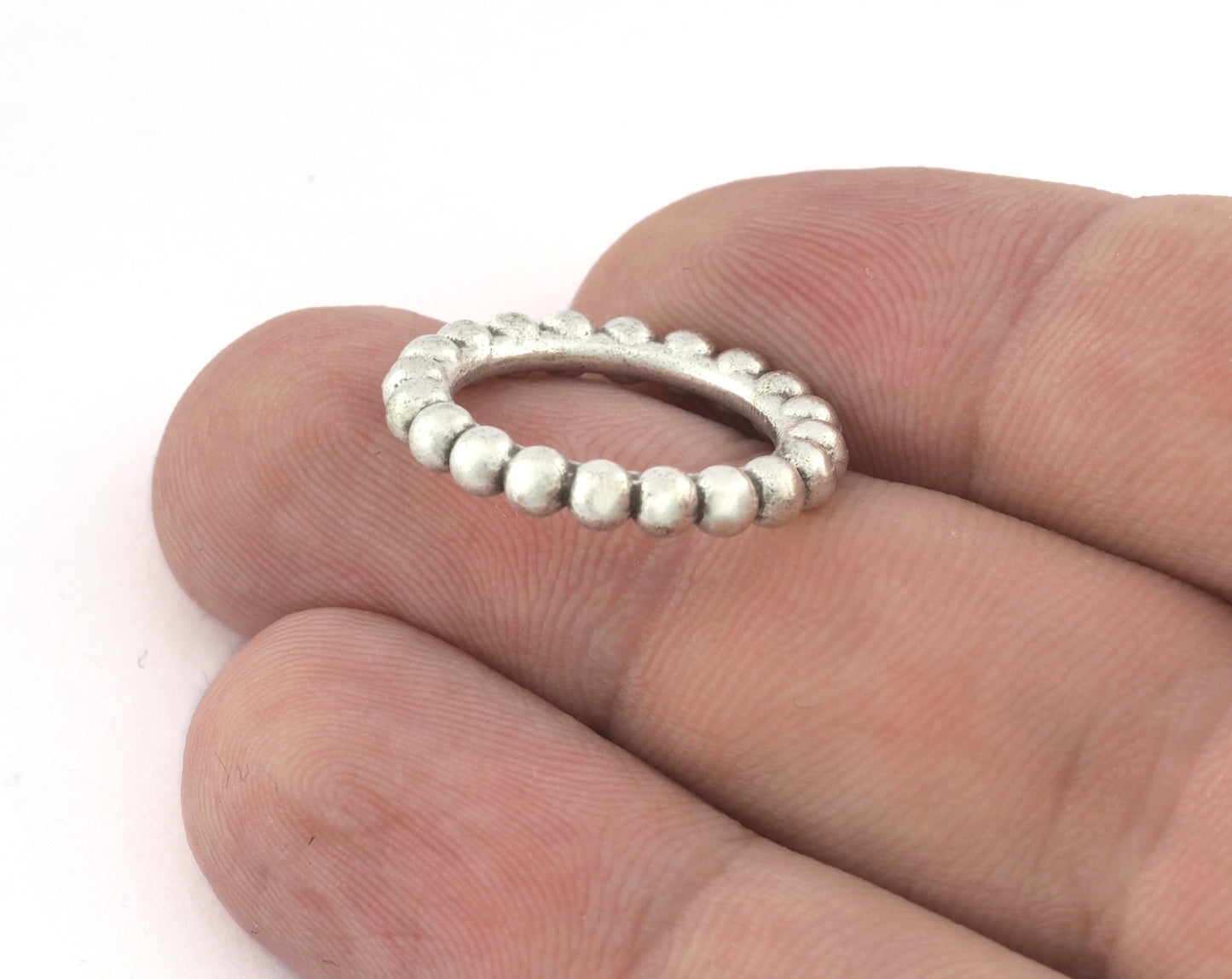 Minimalist Ball Ring, Ribbed, Adjustable, Antique Silver Plated Brass (15.5mm -4.5US) 5129 newline