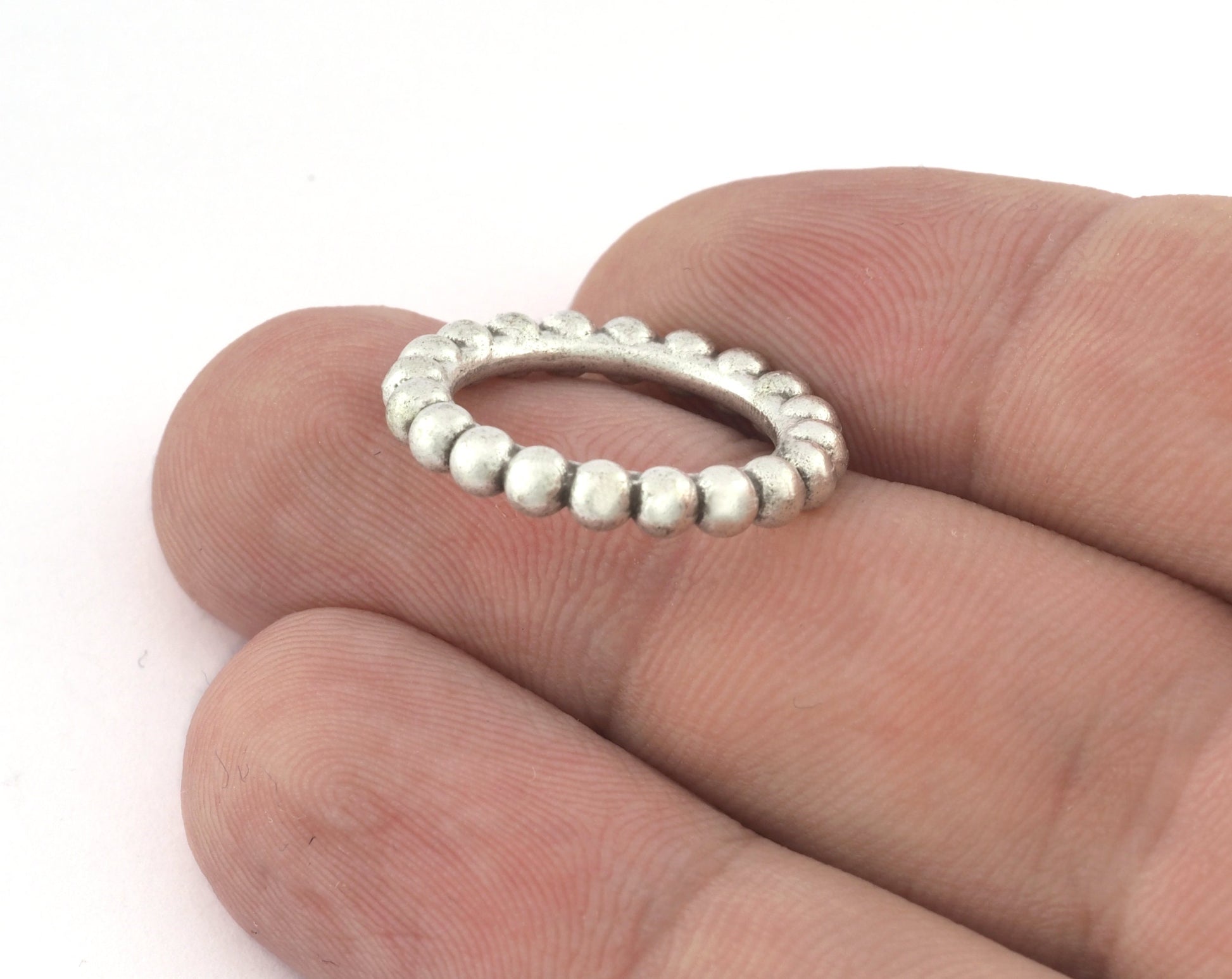 Minimalist Ball Ring, Ribbed, Adjustable, Antique Silver Plated Brass (15.5mm -4.5US) 5129 newline