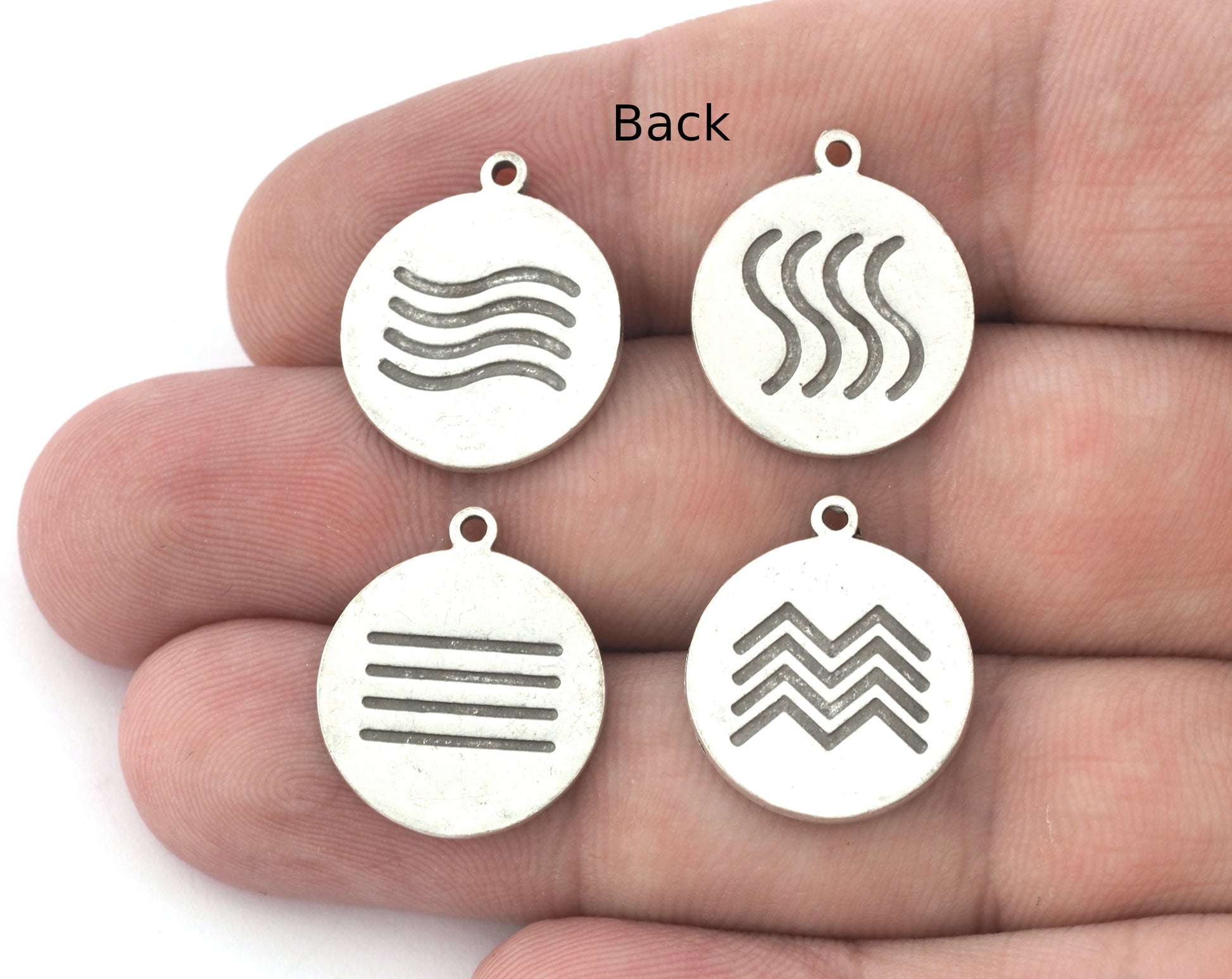 Four Elements Earth, Air, Water, Fire Symbols Charms Pendant Antique Silver Plated Brass (20x17mm) 5131 - 5132 - 5133 - 5134