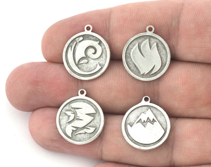 Four Elements Earth, Air, Water, Fire Symbols Charms Pendant Antique Silver Plated Brass (20x17mm) 5131 - 5132 - 5133 - 5134