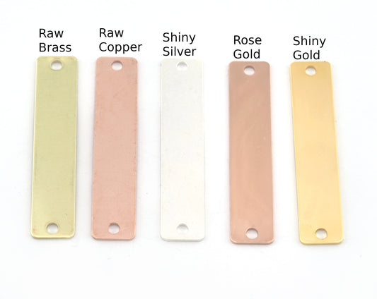 Rectangle Connector Stamping Blank, Bar Necklace with Holes, Tag for Stamping, 2 hole Copper - Brass - Plated 10x50mm OZ3877-320