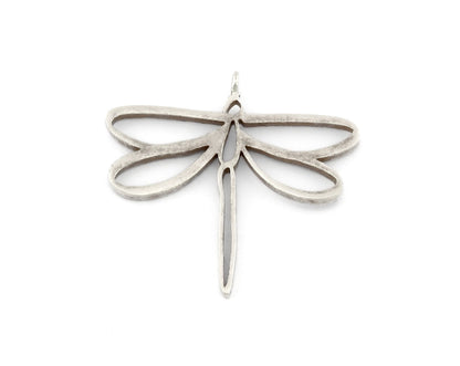 Dragonfly Charms, Pendant, Antique Silver Plated Brass 38x38mm 5160 newline