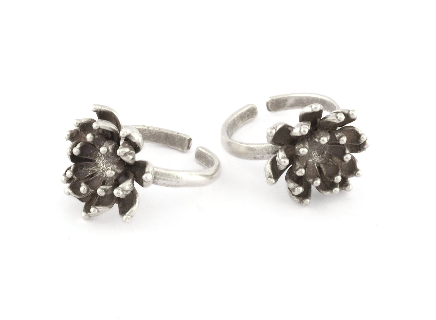 Lotus Flower Ring, Adjustable Ring, Antique Silver Plated brass (7 - 9US inner size) 5151