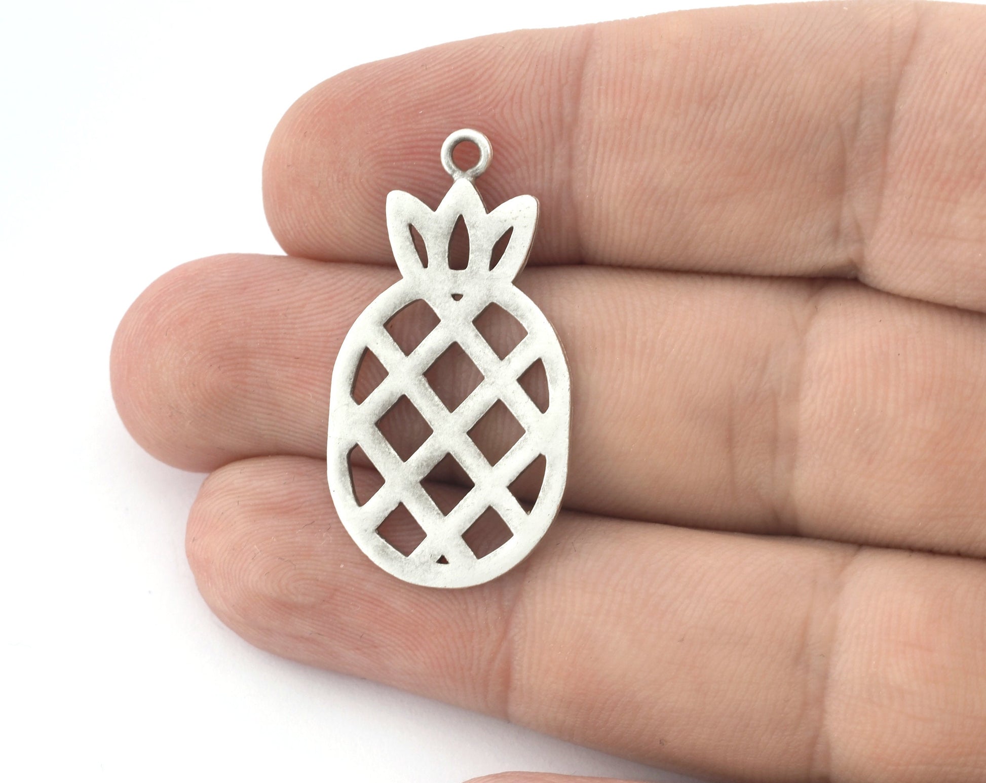 Pineapple Charms, Fruit Pendant, Antique Silver Plated Brass 36x19mm 5165 newline