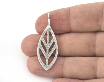 Leaf Charms, Pendant, Antique Silver Plated Brass 43x16mm 5158 newline