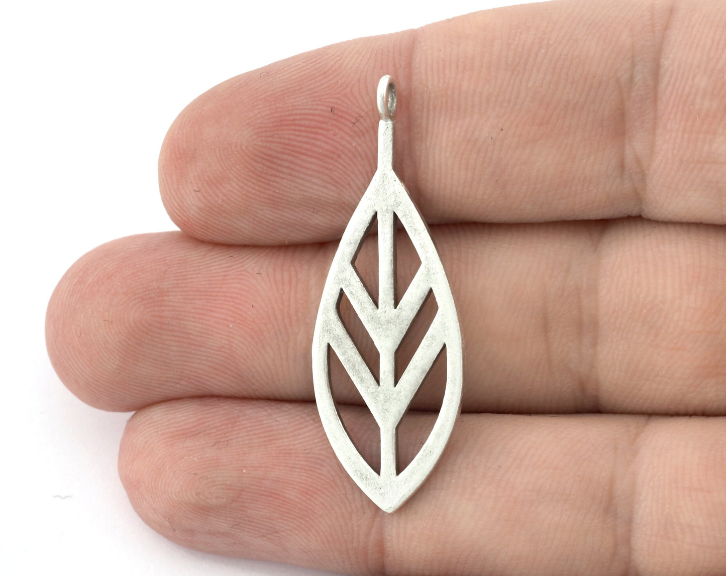 Leaf Charms, Pendant, Antique Silver Plated Brass 43x16mm 5158 newline