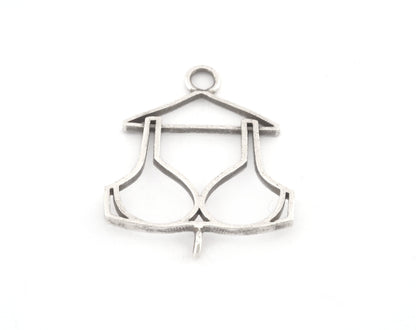 Bra, Underwear Hanger Charms, Pendant, Antique Silver Plated Brass 32x26mm 5155 newline
