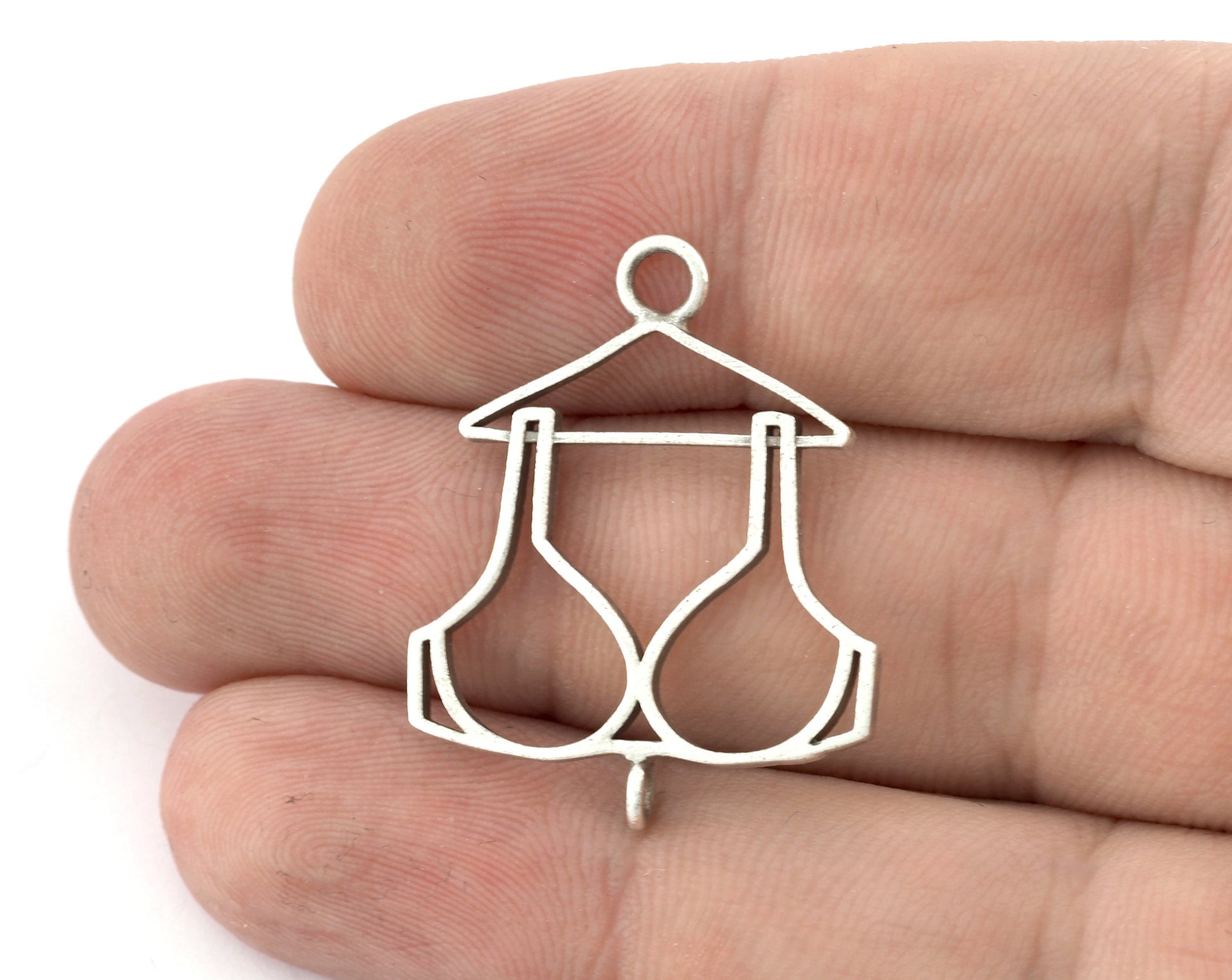 Bra, Underwear Hanger Charms, Pendant, Antique Silver Plated Brass 32x26mm 5155 newline