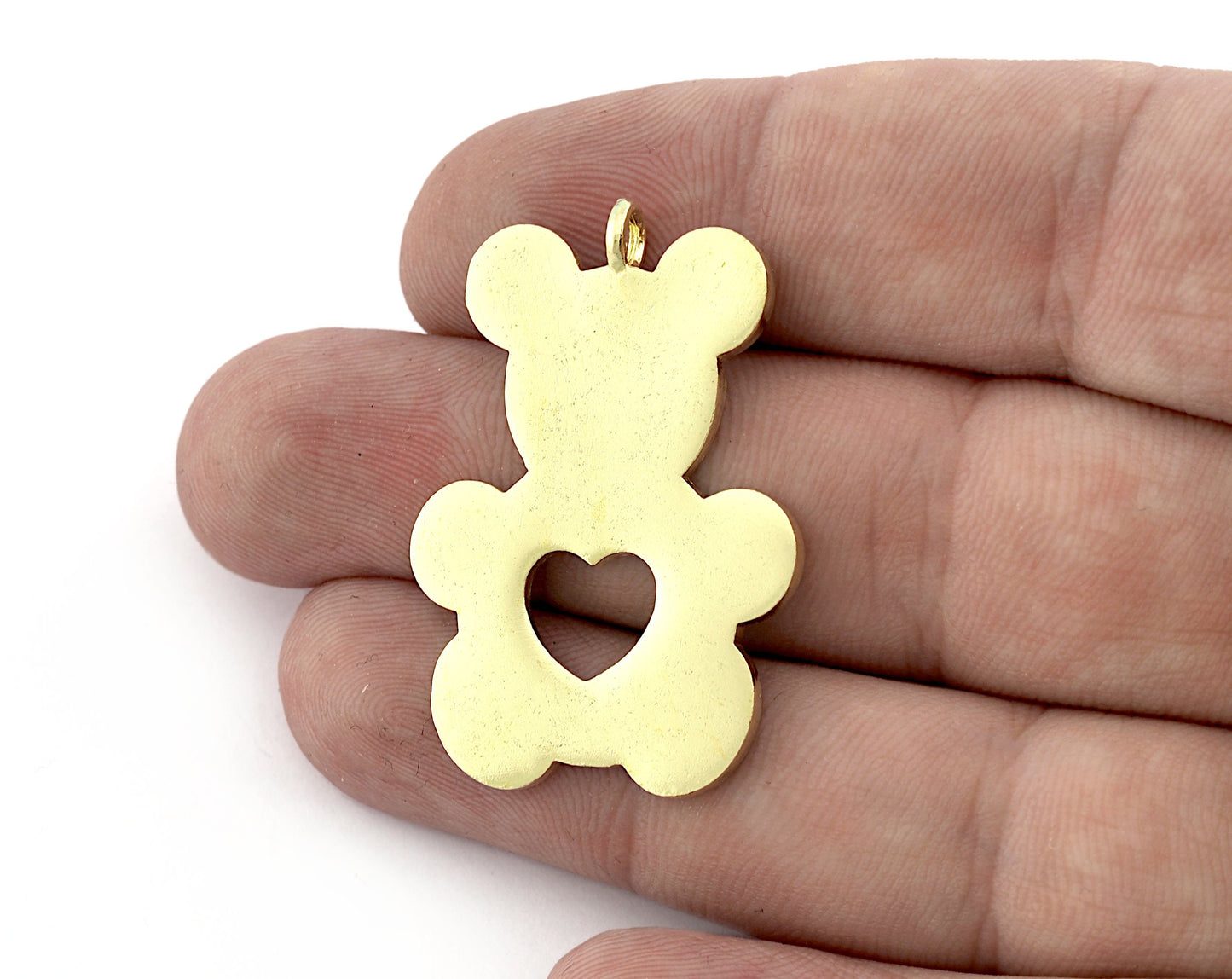Bear, Heart Charms Pendant, Gold Plated Brass 40x27mm 5171 newline