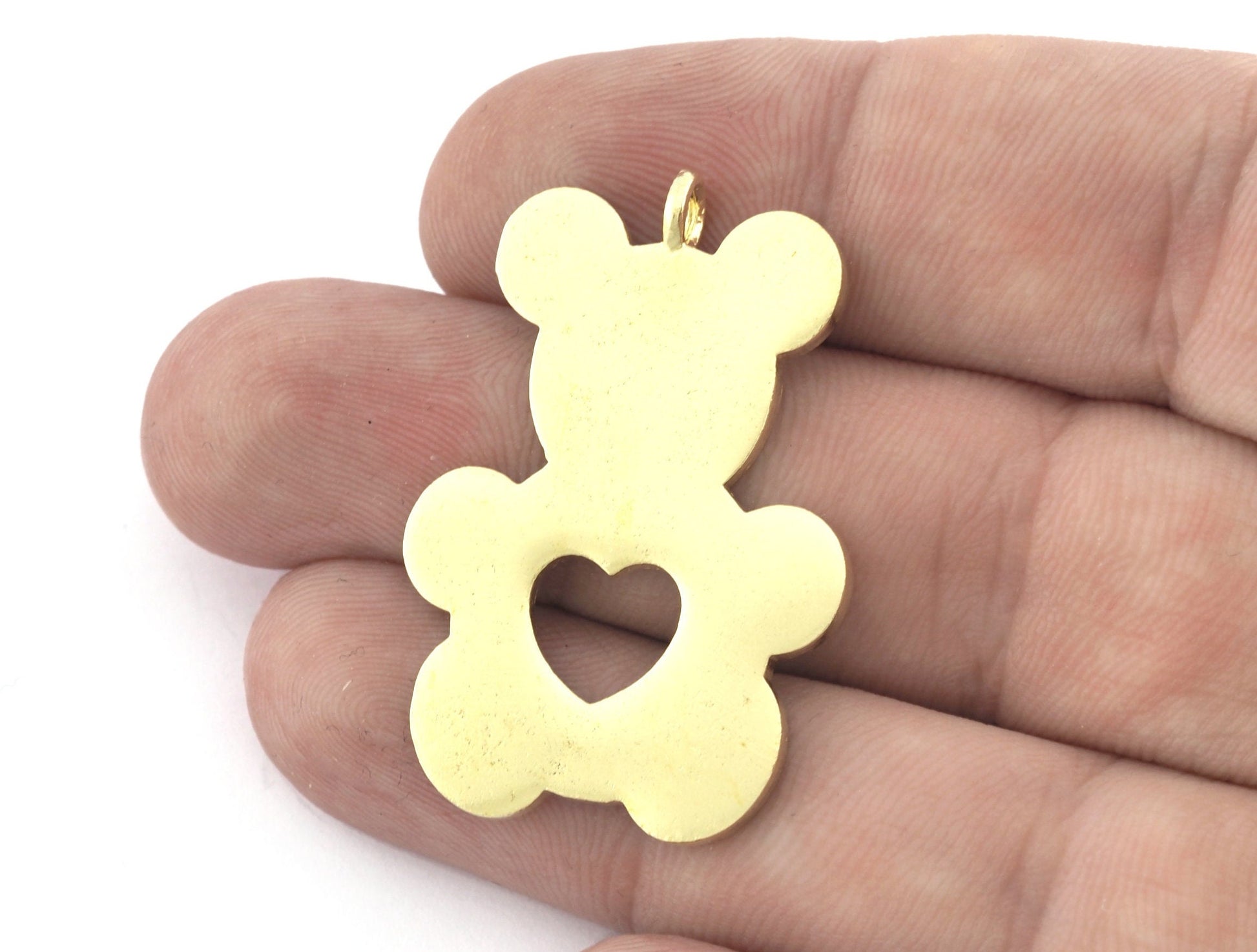 Bear, Heart Charms Pendant, Gold Plated Brass 40x27mm 5171 newline