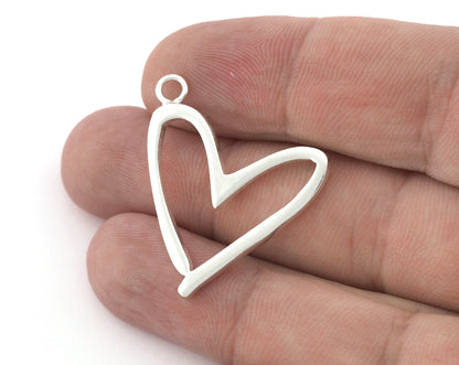 Heart Charms, Pendant, Shiny Silver Plated Brass 31mm 5159 newline