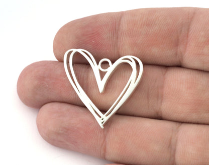 Heart Charms, Pendant, Shiny Silver Plated 30x27mm 5162 newline