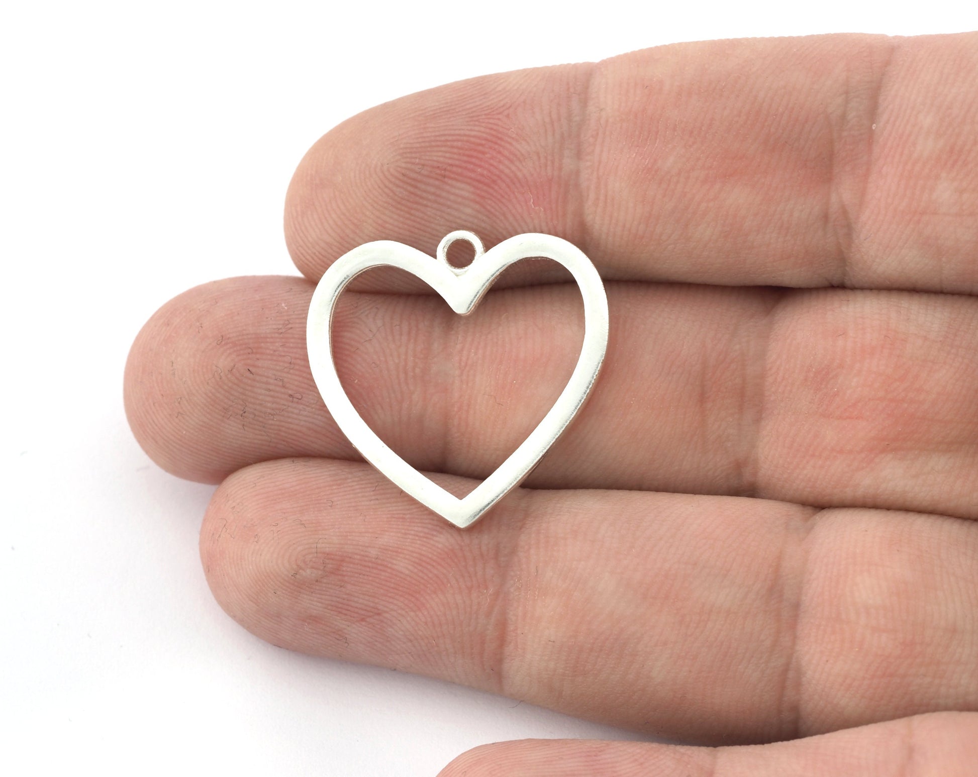 Heart Frame Charms, Pendant, Shiny Silver Plated Brass 26x25mm 5153 newline