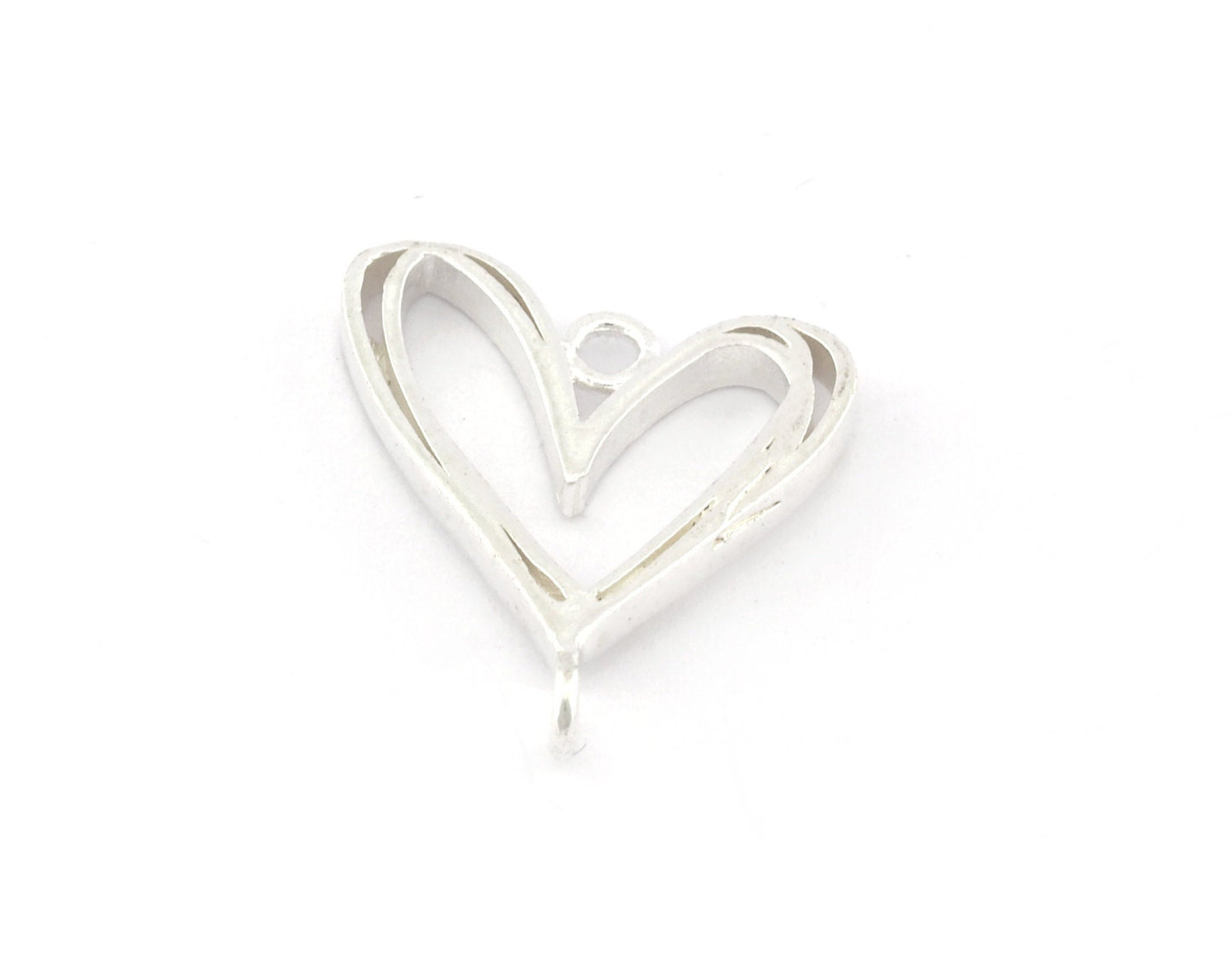 Heart Connector Charms, Pendant, Shiny Silver Plated Brass 22x20mm 5150 newline