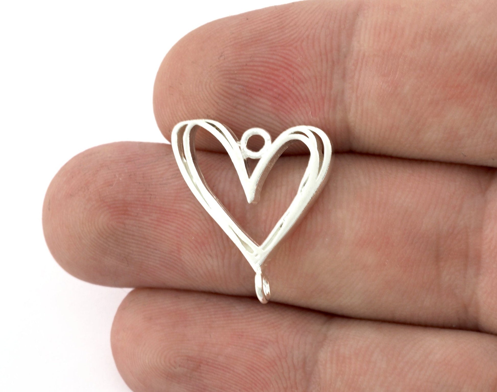 Heart Connector Charms, Pendant, Shiny Silver Plated Brass 22x20mm 5150 newline