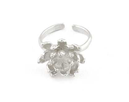 Lotus Flower Ring, Adjustable Ring, Shiny Silver Plated brass (7 - 9US inner size) 5151