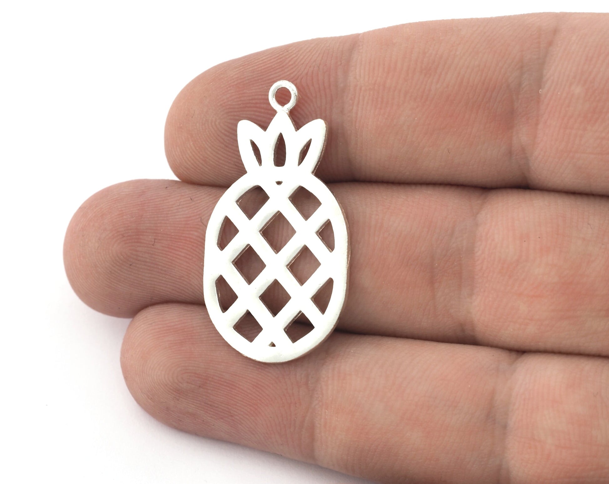 Pineapple Charms, Fruit Pendant, Shiny Silver Plated Brass 36x19mm 5165 newline