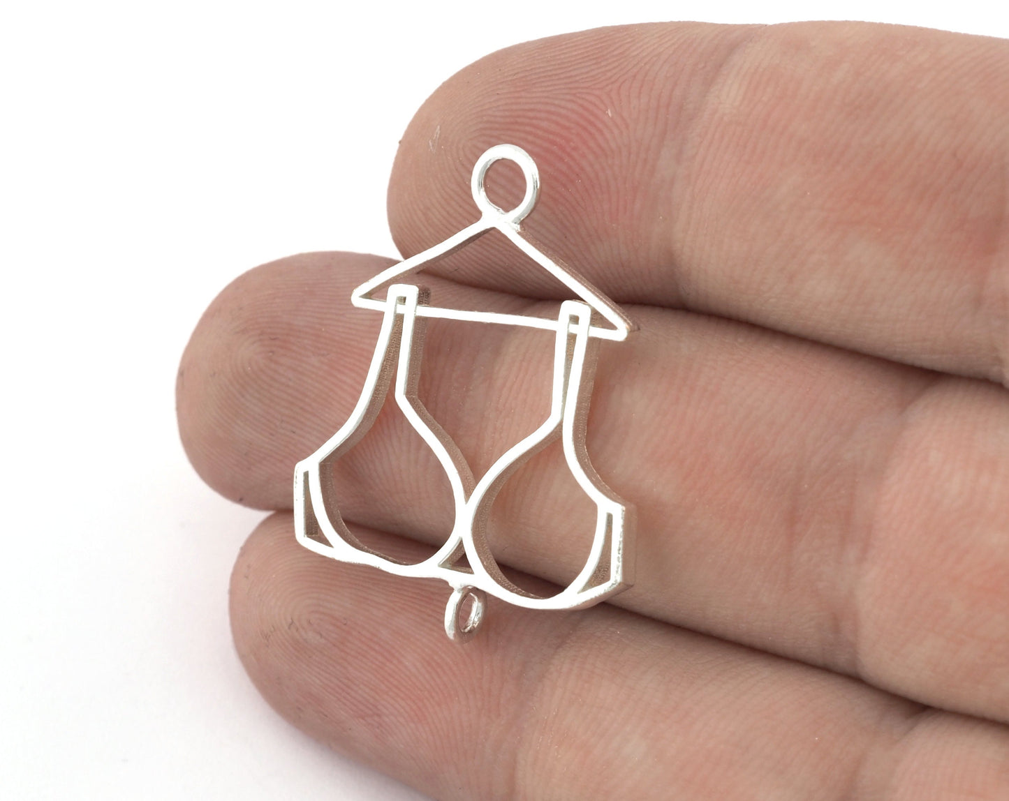 Bra, Underwear Hanger Charms, Pendant, Shiny Silver Plated Brass 32x26mm 5155 newline