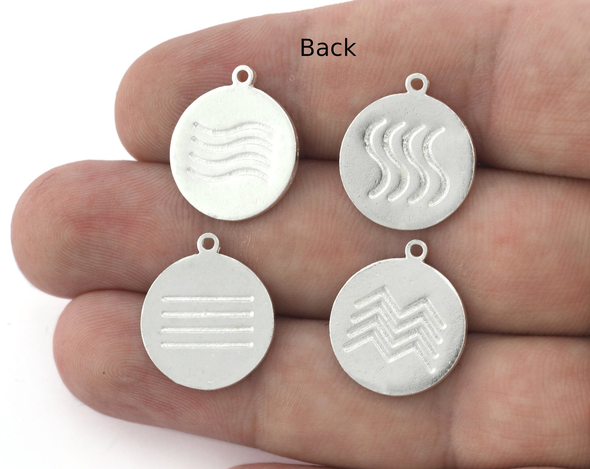 Four Elements Earth, Air, Water, Fire Symbols Charms Pendant Shiny Silver Plated Brass (20x17mm) 5131 - 5132 - 5133 - 5134