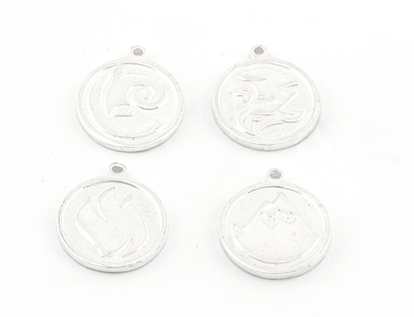 Four Elements Earth, Air, Water, Fire Symbols Charms Pendant Shiny Silver Plated Brass (20x17mm) 5131 - 5132 - 5133 - 5134