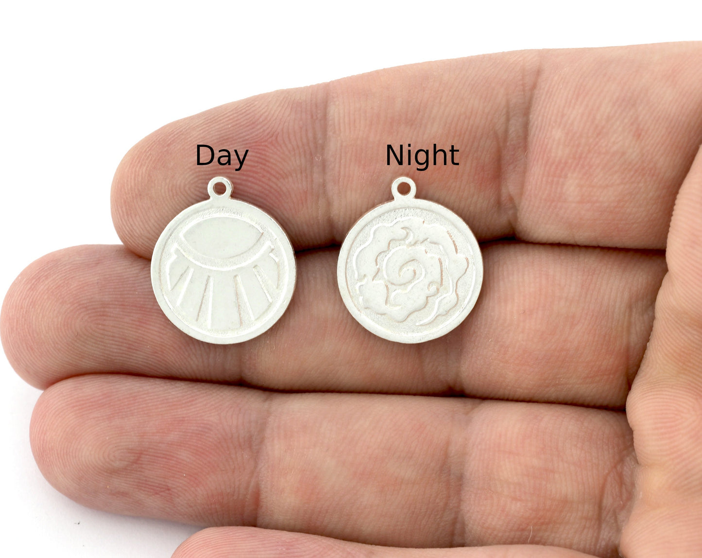 Day, Night Symbols Charms Pendant Shiny Silver Plated Brass (20x17mm) 5135 - 5136